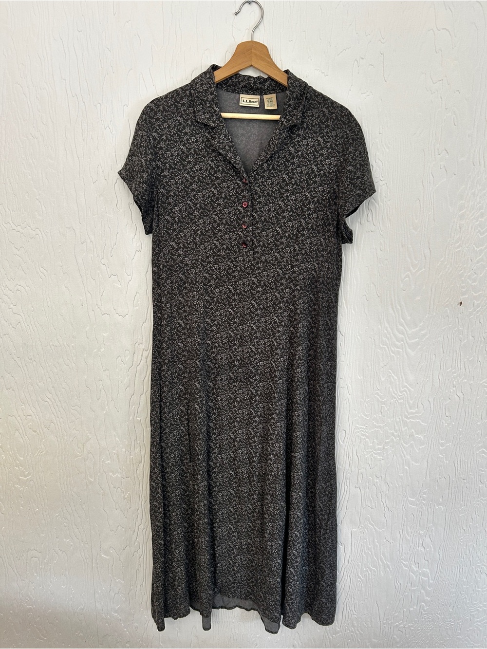 L.L. Bean Vintage 90s Ditsy Floral Maxi Dress Sz 10 Black Cottagecore Miss Honey